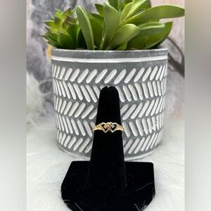 14k yellow and white gold double heart ring with CZ stones